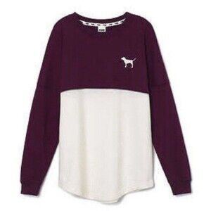 PINK Victoria’s Secret Spirit Jersey maroon Cream long sleeve oversized top M